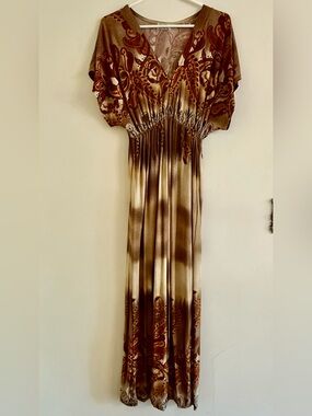 Mexicali Blues Brown Floral Print Maxi Dress with V-Neck Size Large